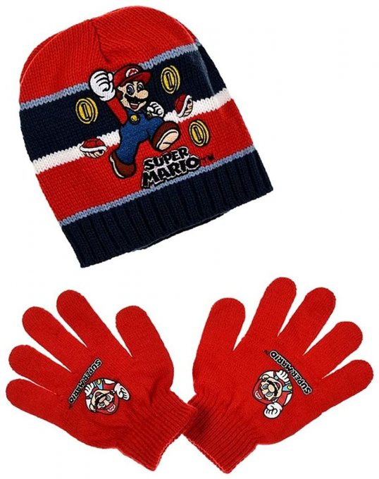 Set Bonnet & Gants Super Mario rouge